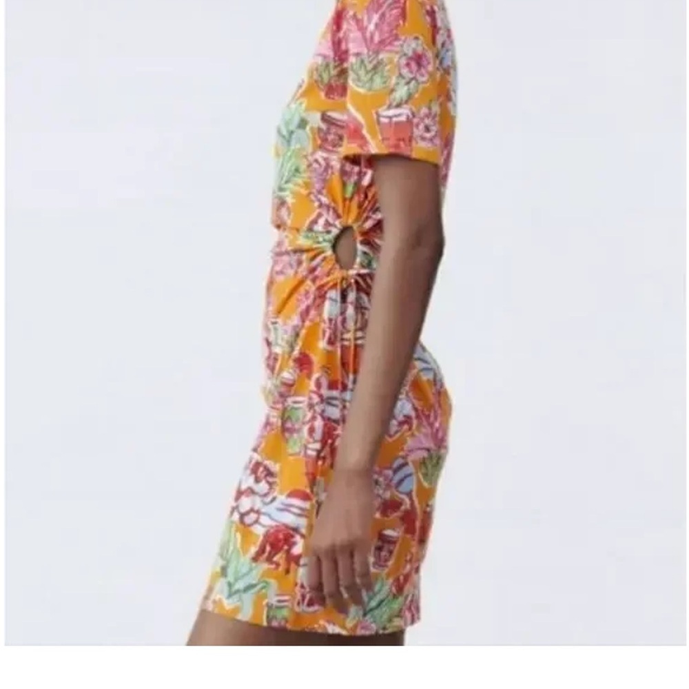 Zara bright & colorful tropical printed mini dress with side cut outs. Small. - Picture 3 of 5